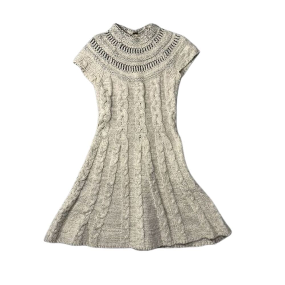 Free People Cable Knit Sweater Dress Womens S Gray Wool Alpaca Cowl Neck Mini